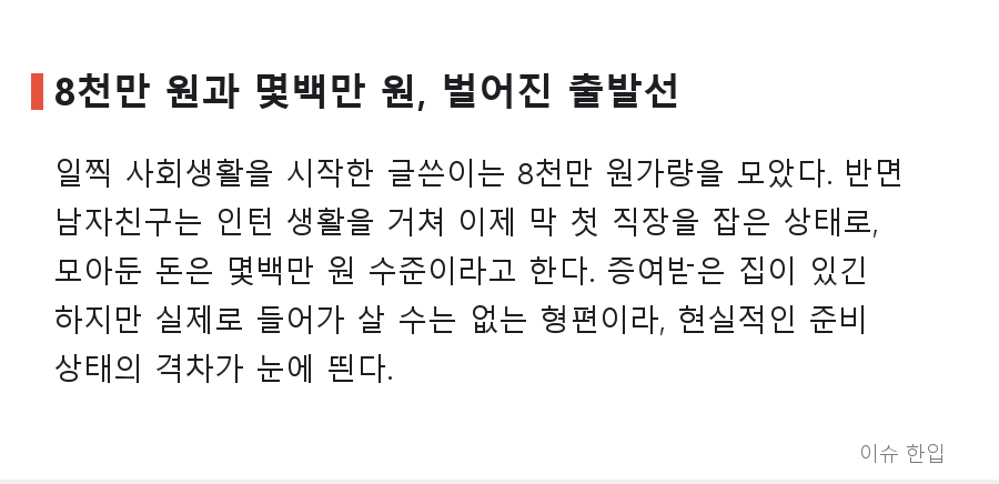 8천 모은 29살 여자친구, 이제 막 취업한 남자친구… '결혼 확신 없는 연애' 계속해야 할까 - 3/7