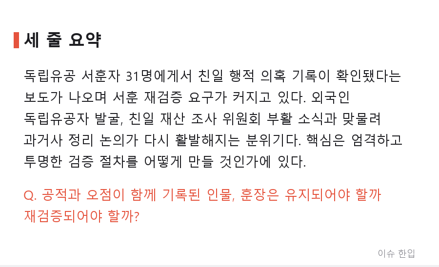 '밀정' 기록 있는데 서훈은 그대로? 친일 행적 논란 31명, 재검증 요구 커진다 - 7/7