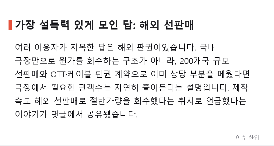'호프' 341만 돌파에 손익분기점 하향 소식… 커뮤니티가 갸웃한 이유 - 4/8
